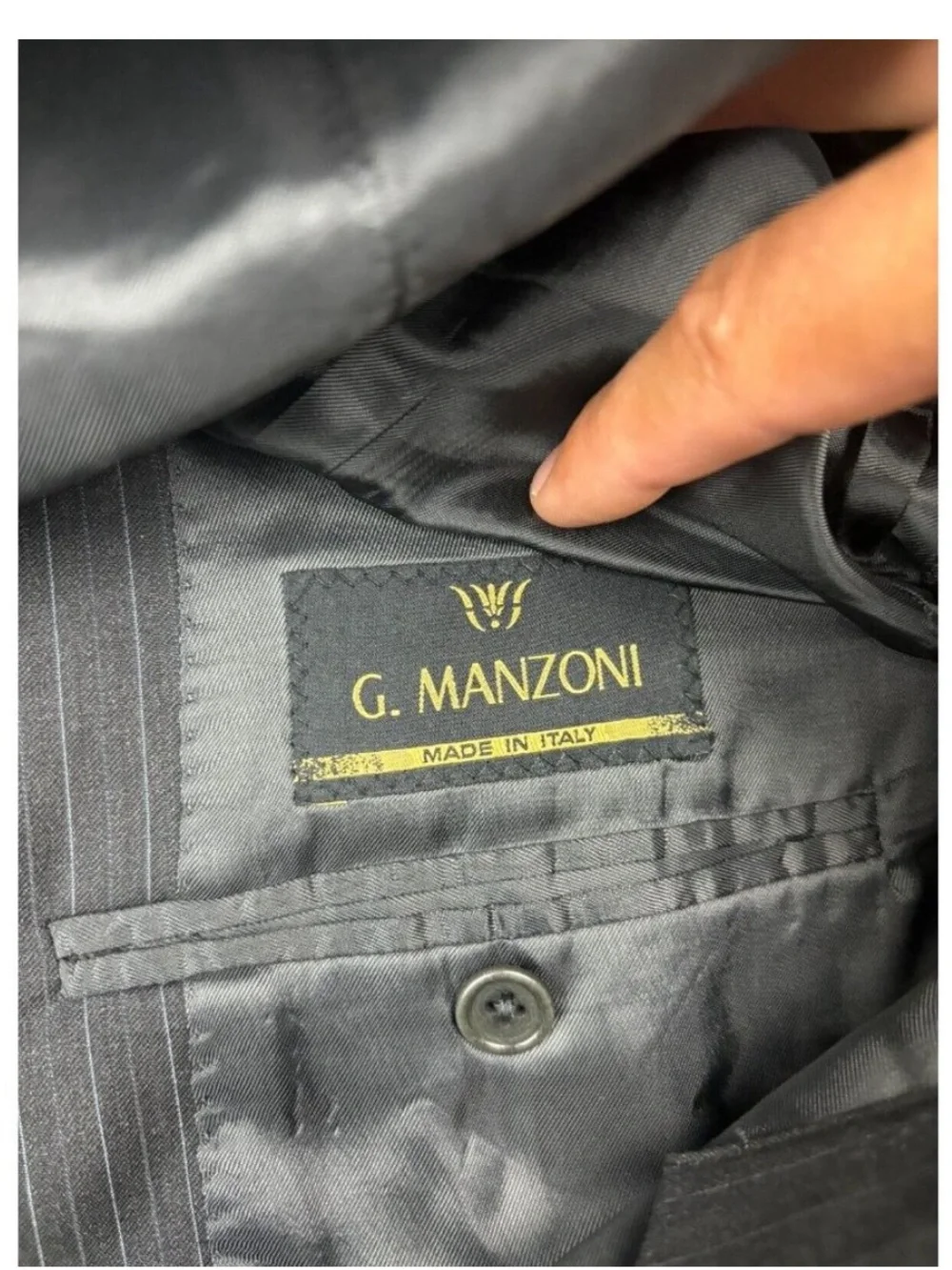 Gianni Manzoni Suit Jacket Men's 40 Black Pinstripe 100% Italian Wool Blazer